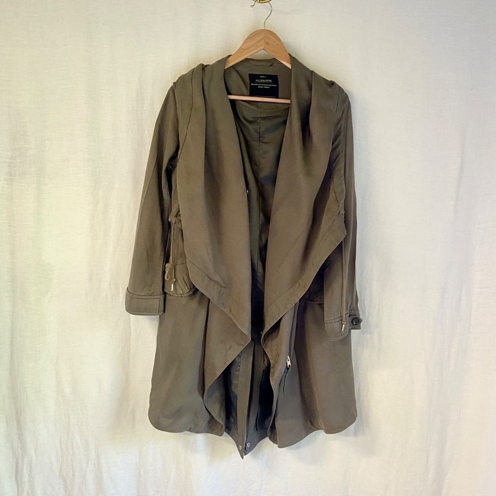 AllSaints Portere Parka Jacket · Army Green Lyocell Drape Hooded Coat · W's Sz 4